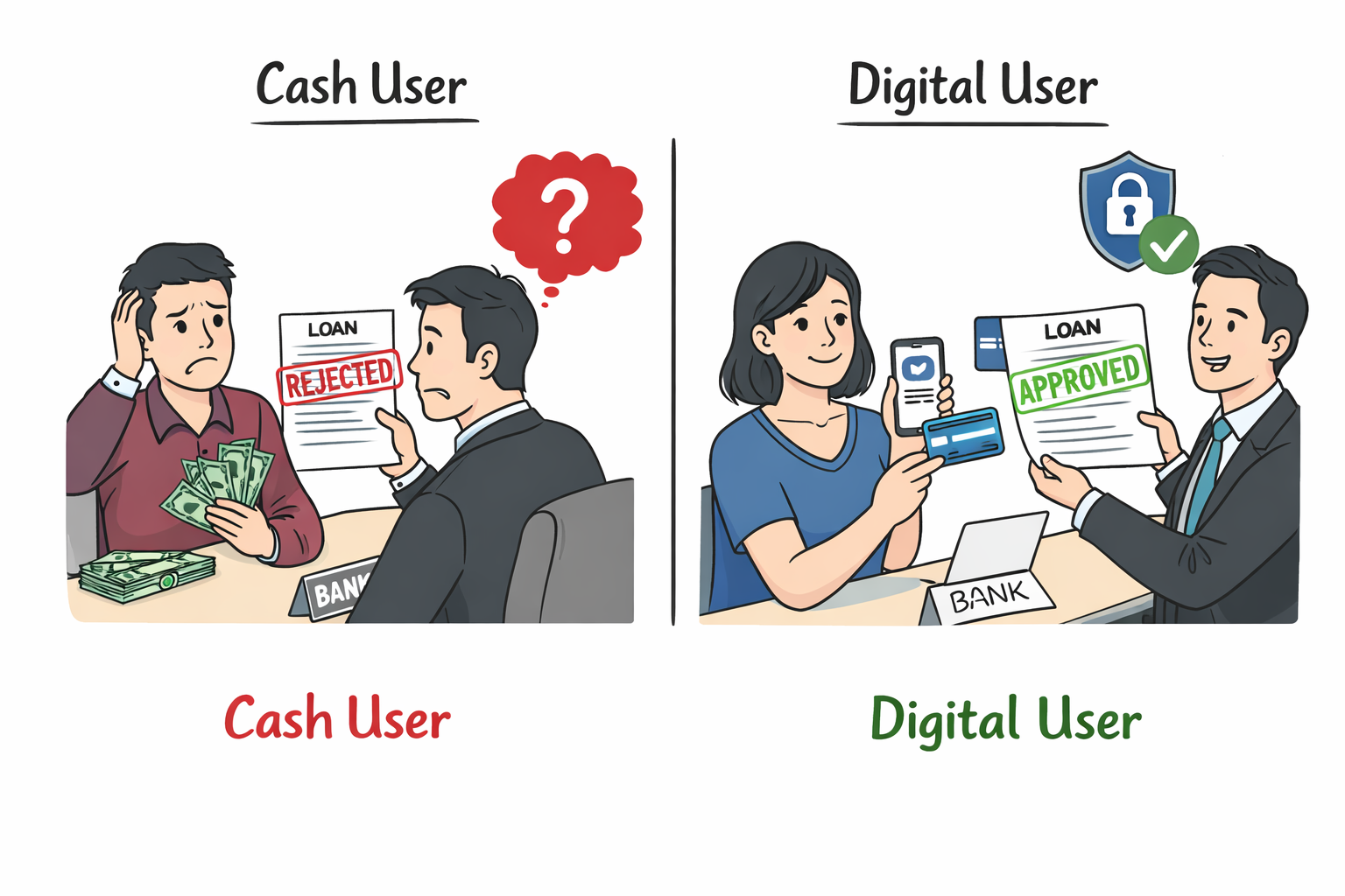 Cash users facing difficulty in loan approval compared to digital users